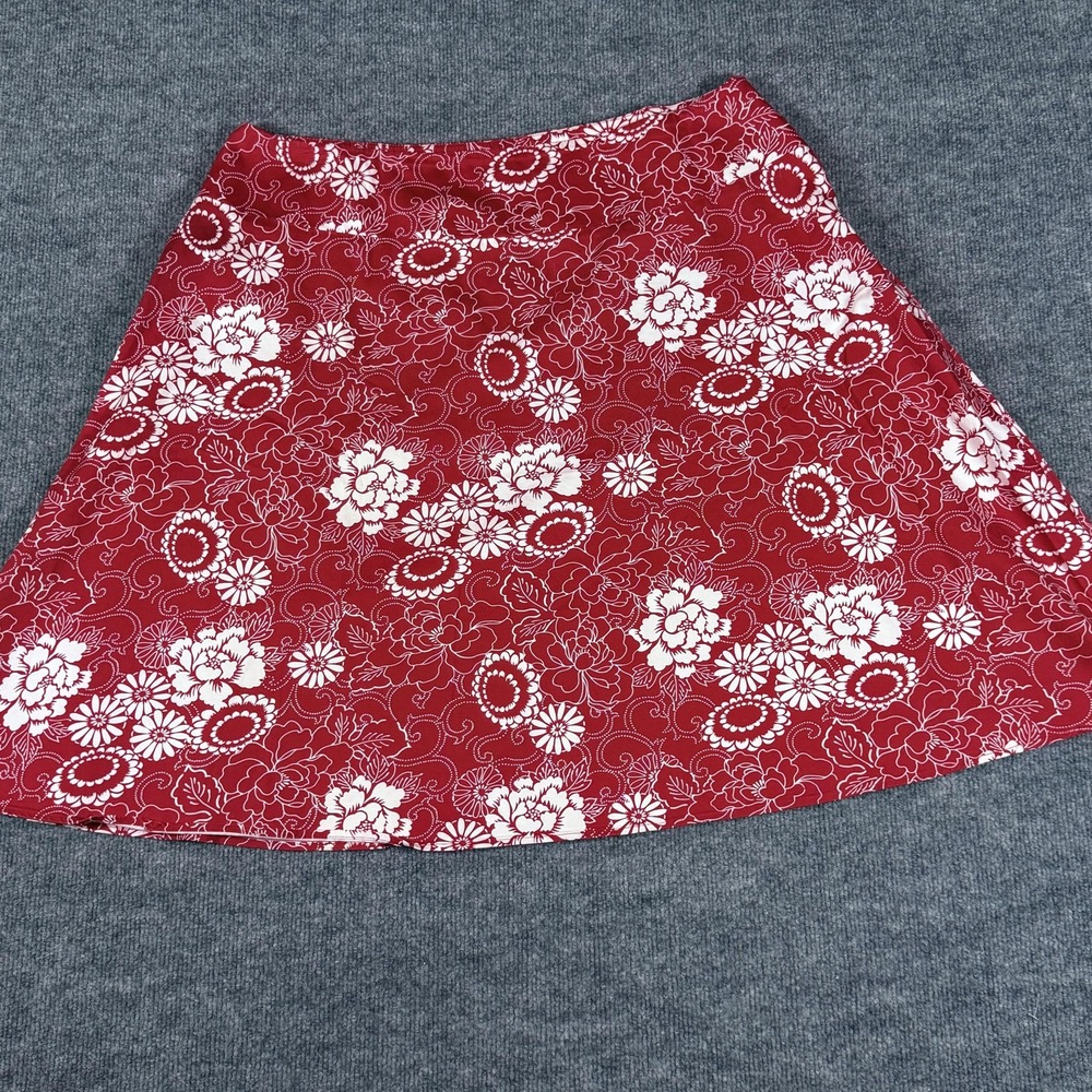 Notations Skirt Womens XL Red White Floral Print A-Line Stretch Cotton Side Zip